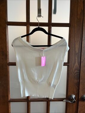 Edikted Cream Off-Shoulder Knit Tank Top